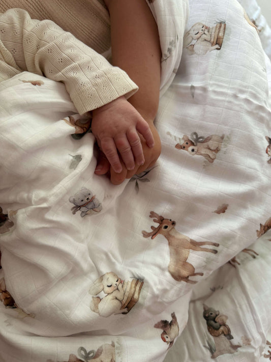 MUSSELIN BETTWÄSCHE LITTLE FRIENDS (135x200cm,80x80cm)